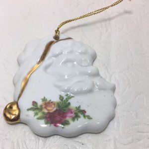 VTG Christmas Ornament 1962 Royal Albert Santa Floral Ceramic 3"